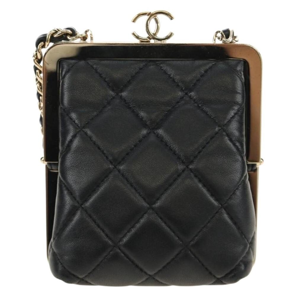 Chanel Chain Shoulder Pouch Evening Bag Black